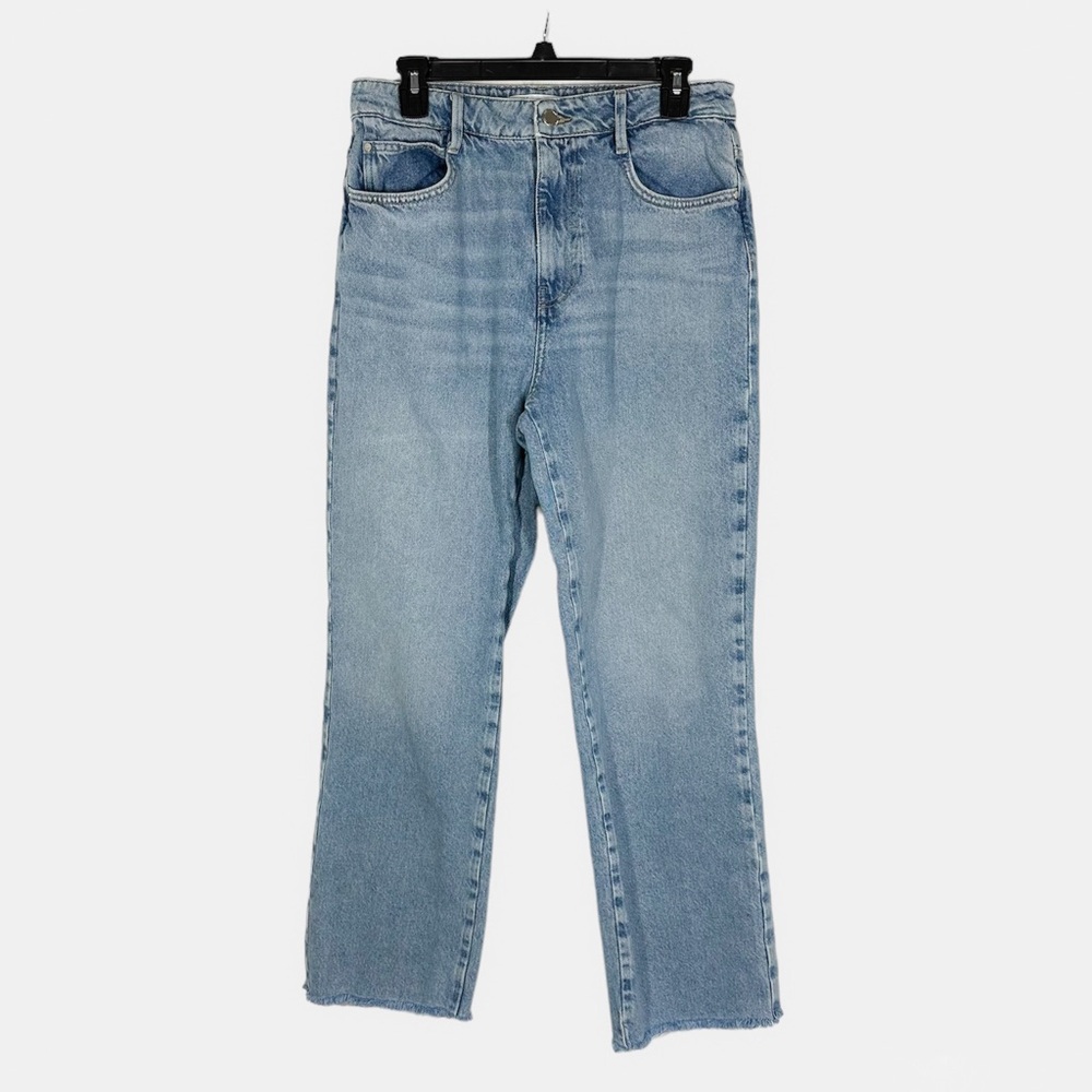 Zara Jeans Women's Size 10 Straight Leg Frayed Hem Medium Wash Mom Jeans Relaxed